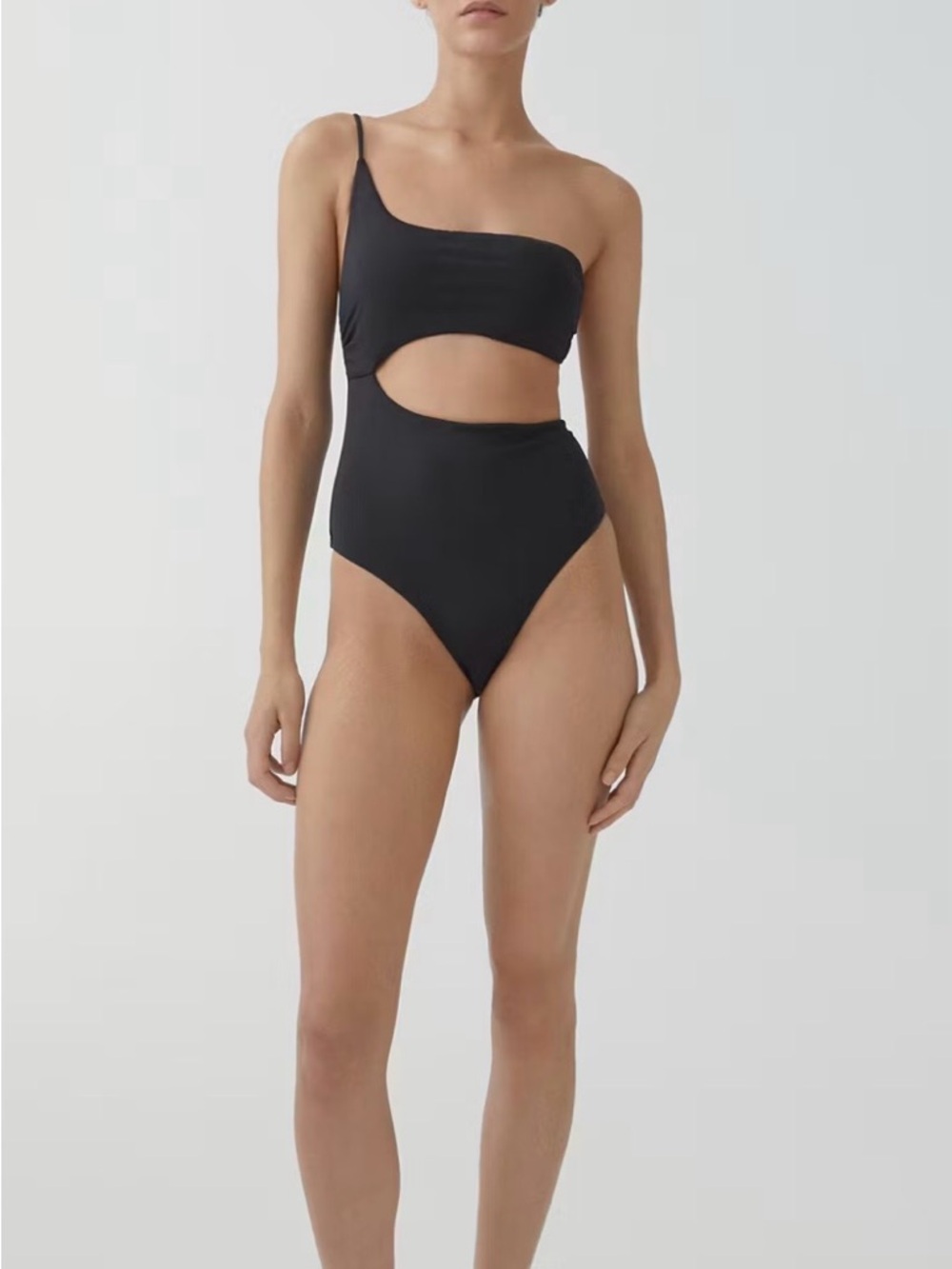 MNG Mango Asymmetric One-Shoulder Black High-Waist One Piece Monokini Swimsuit M